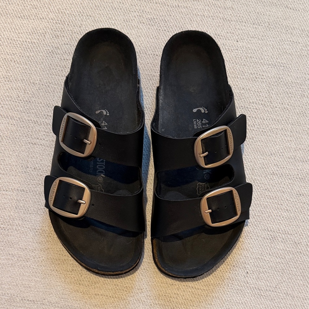 Birkenstock Black leather big buckle Arizona sandals size 41